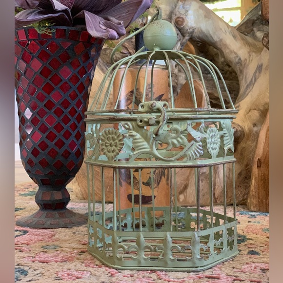 Accents Vintage Wrought Iron Bird Cage Light Green Rustic Bird Cage